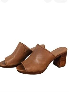 Frye leather mule heels in cognac brown with a chunky stacked heel Western Boho